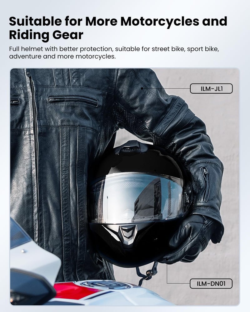 ILM Full Face Motorcycle Street Bike Helmet with Enlarged Air Vents, Free Replacement Visor for Men Women DOT Approved Model ST-06 (Gloss Black, Medium) - Image 5
